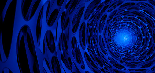 Abstract 3d rendering of chaotic structure. Sci-fi technology background.