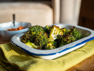 Roasted broccoli in a bowl.