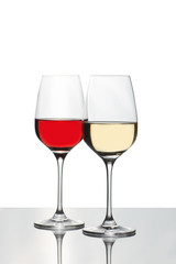 Crystal glass with red and white wine