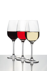 Crystal glass with red and white wine