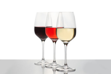 Crystal glass with red and white wine