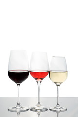 Crystal glass with red and white wine