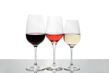 Crystal glass with red and white wine