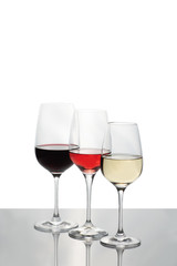 Crystal glass with red and white wine