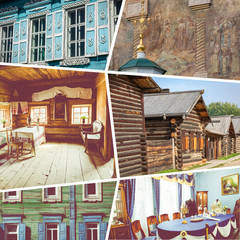 Collage of popular tourist destinations in Irkutsk, Siberia. Travel background. Russia.