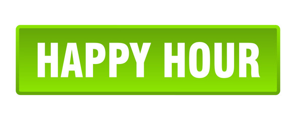 happy hour button. happy hour square green push button