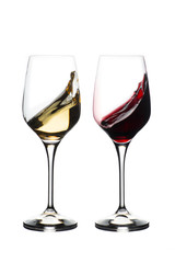 Crystal glass with red and white wine