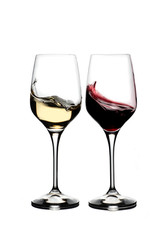 Crystal glass with red and white wine