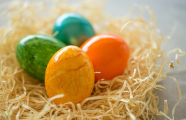 Fototapeta na wymiar Marble painted easter eggs