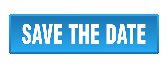 save the date button. save the date square blue push button