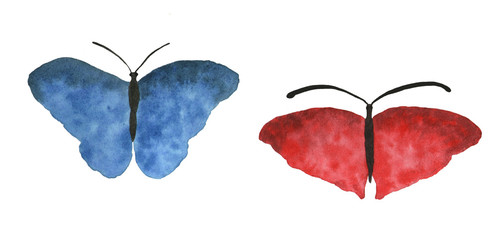 Set of watercolor butterflies. Romantic illustration. Watercolor for postcards, design, print, wrapping paper.