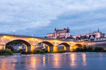 Aboise city on the Loire river with its castle on a summer night. (France)