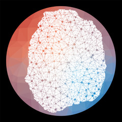 Vector network Nevis map. Map of the island with low poly background. Rounded Nevis illustration in technology, internet, network, telecommunication concept style. Artistic vector illustration.
