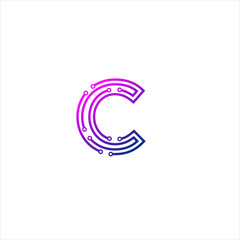 Vector Letter C logo design concept, Technology and digital abstract dot connection cross. vector illustration