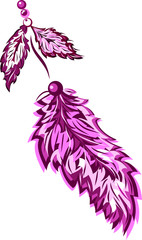 Colorful feather on white background. Design element set. Vector illustration,  isolated object.  Artistic decoration illustration. Design element set.