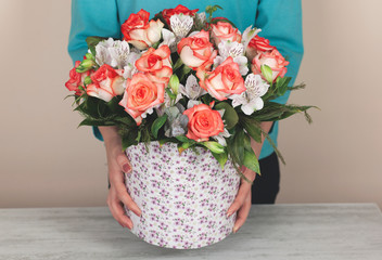 worker woman hand flowers