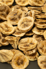 selective focus, circles of dried bananas