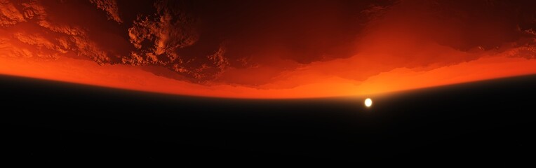 Mars panoramic sunrise, star over the planet, Martian sunset, 3D rendering