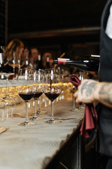 Wineglass with wine in restaurant