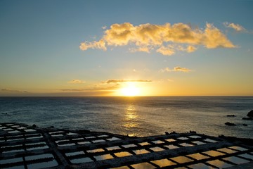 Orange sunset over the Fuencaliente salt pans