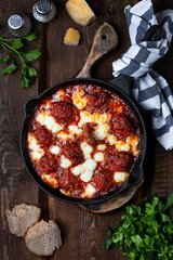 Meatballs with tomato sauce and mozzarella cheese