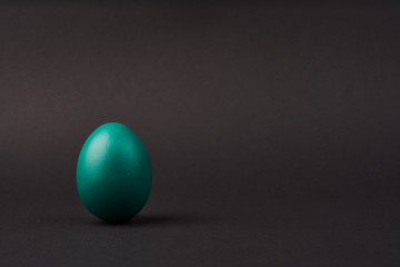 Colored green easter egg on bright black background