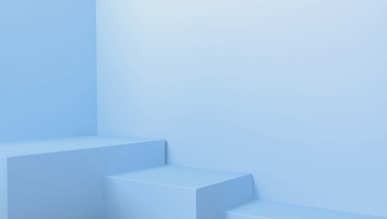 background 3d blue rendering with podium and minimal blue pastel wall scene, minimal abstract background 3d rendering