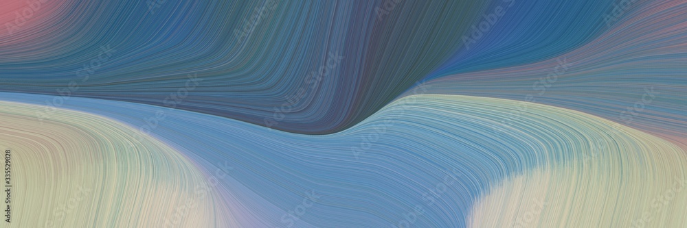 Fototapete abstract dynamic curved lines moving horizontal header with teal blue, ash gray and corn flower blue