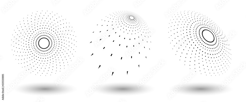 Poster halftone shapes, abstract dots logo emblem or design element for any project. round icon or backgrou