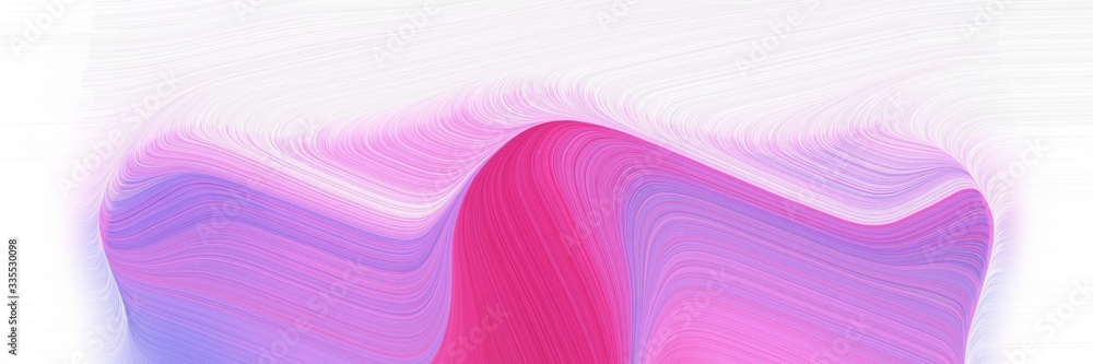 Poster abstract dynamic curved lines flowing horizontal header with orchid, mulberry  and white smoke colors. elegant curved lines with fluid flowing waves and curves