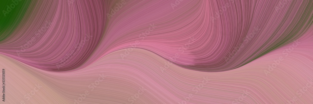 Poster abstract dynamic curved lines colorful horizontal banner with rosy brown, pastel brown and dark olive green colors. elegant curved lines with fluid flowing waves and curves