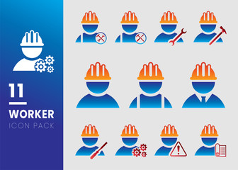 Set of Construction male worker vector icon with hammer and chisel inside circle . Engineering vector icon isolated on grey background.
