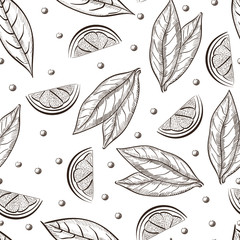 botanical, limon, herbs ,hand drawn vector seamless pattern on white background. Concept for wallpaper, wrapping paper, cards