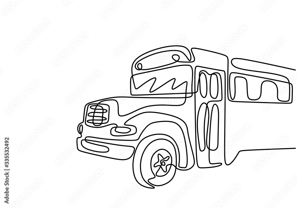 Poster one line drawing of bus transportation. vector bus. one line style travel illustration. vector illus