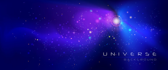 Vector abstract of cosmos. Illustration night sky, Cosmic Galaxy background with nebula, stardust and bright, light shining stars. Dark blue color of universe background for your design. © Ittikorn Ch