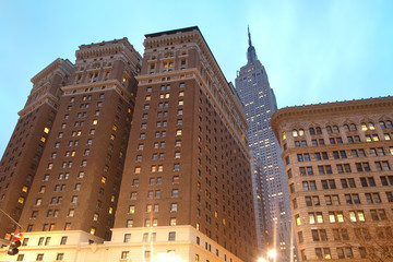 Fototapeta na wymiar Skyline of buildings from Greeley Square, Midtown, Manhattan, New York City, NY, United States