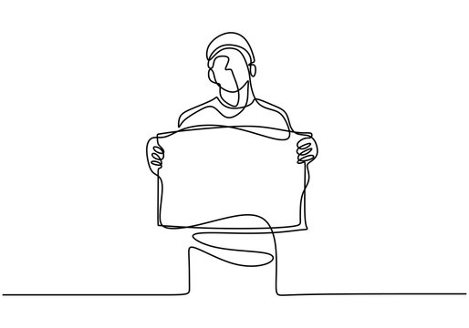 recommend clip art: A man holding a blank paper roll. continuous one line drawing, vector illustration.