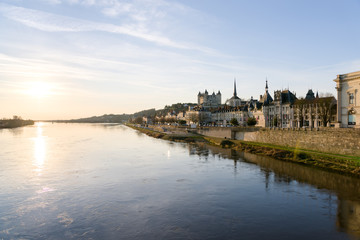 Saumur skyline  and Renaissance castle in Val de Loire, France