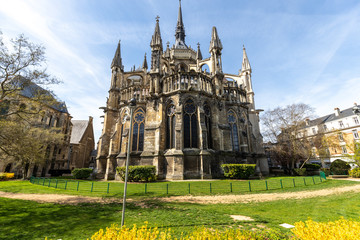 Wide angle view at cathedral Notre Dame in Reims