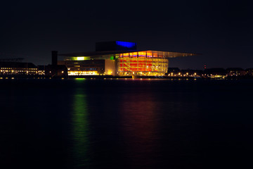 Fototapeta na wymiar Copenhagen Opera house illuminated in the night