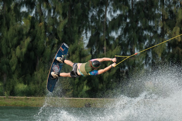  Young athlete Of Thailand is practicing sportWater Board at the wake park canal 6 on October 7, 2018.