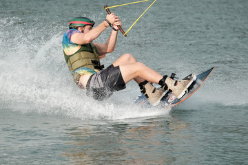  Young athlete Of Thailand is practicing sportWater Board at the wake park canal 6 on October 7, 2018.