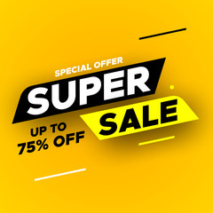 Special offer super sale banner, up to 75% off. Vector illustration.