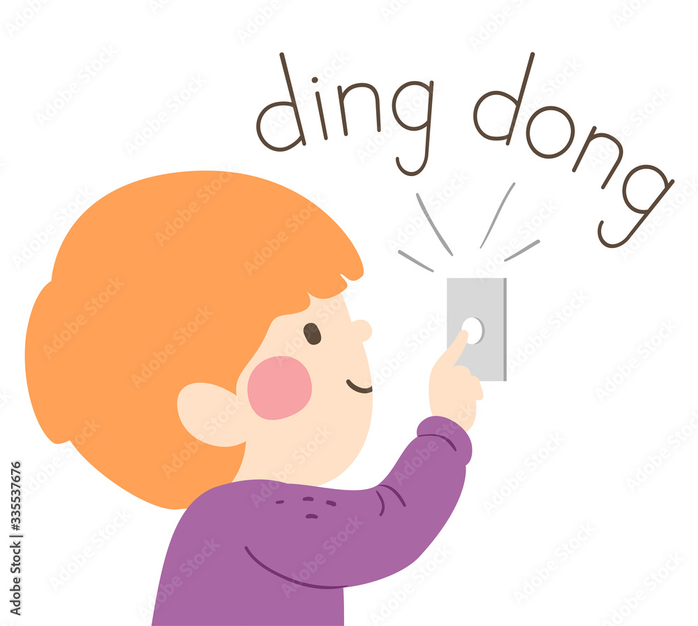 Wall mural Kid Boy Onomatopoeia Sound Ding Dong Illustration