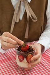 A magnolia with strawberry photo for food photography concept.