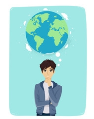 Teen Guy Think Earth Illustration