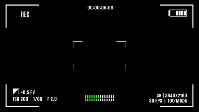 Camera recording screen, viewfinder on black background