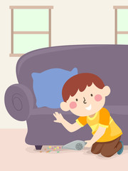 Kid Boy Clean Hand Vacuum Floor Illustration