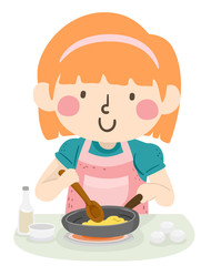 Kid Girl Cook Scrambled Egg Illustration