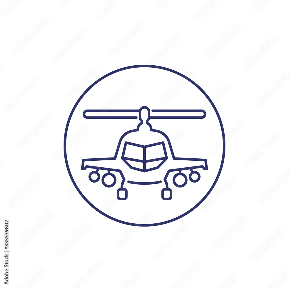 Poster combat helicopter line icon on white